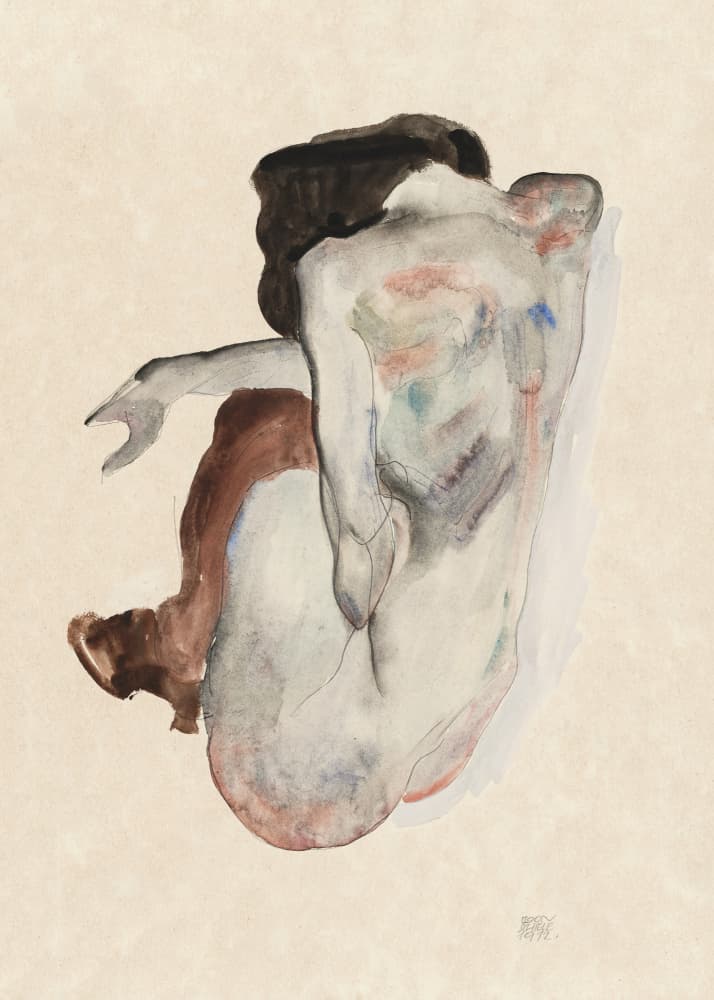 Crouching Nude In Shoes and Black Stockings 1912 by EGON SCHIELE — canvas wall art