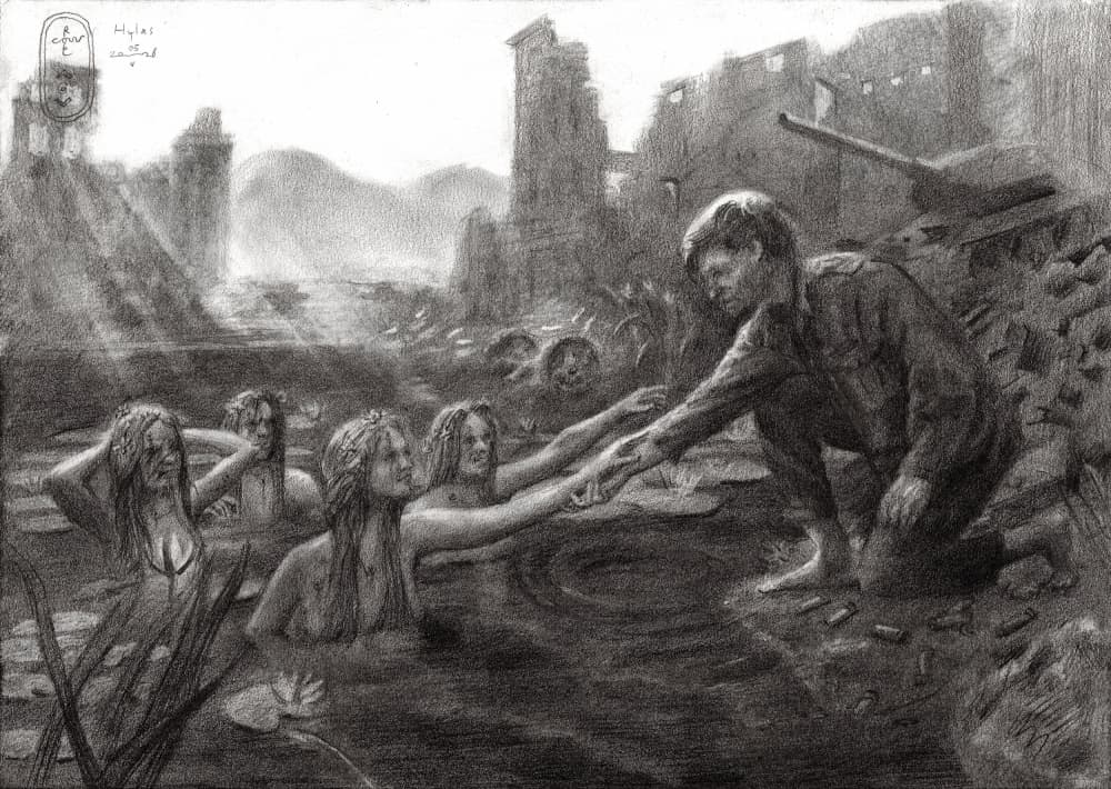 Soldier Meets Mermaids by Corné Akkers — canvas wall art