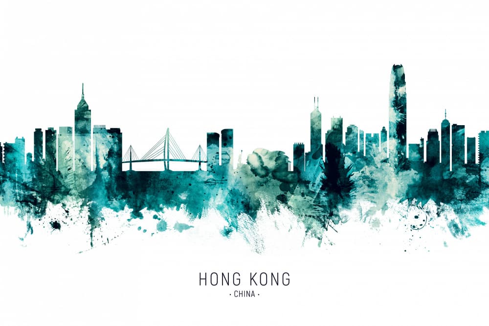 Hong Kong Skyline Watercolor by Michael Tompsett — canvas wall art