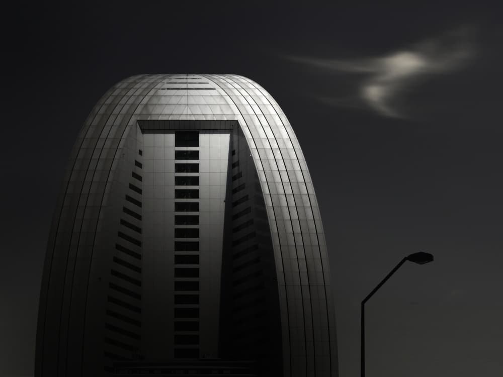 Dark Modern Building by Akira TAKAUE — canvas wall art