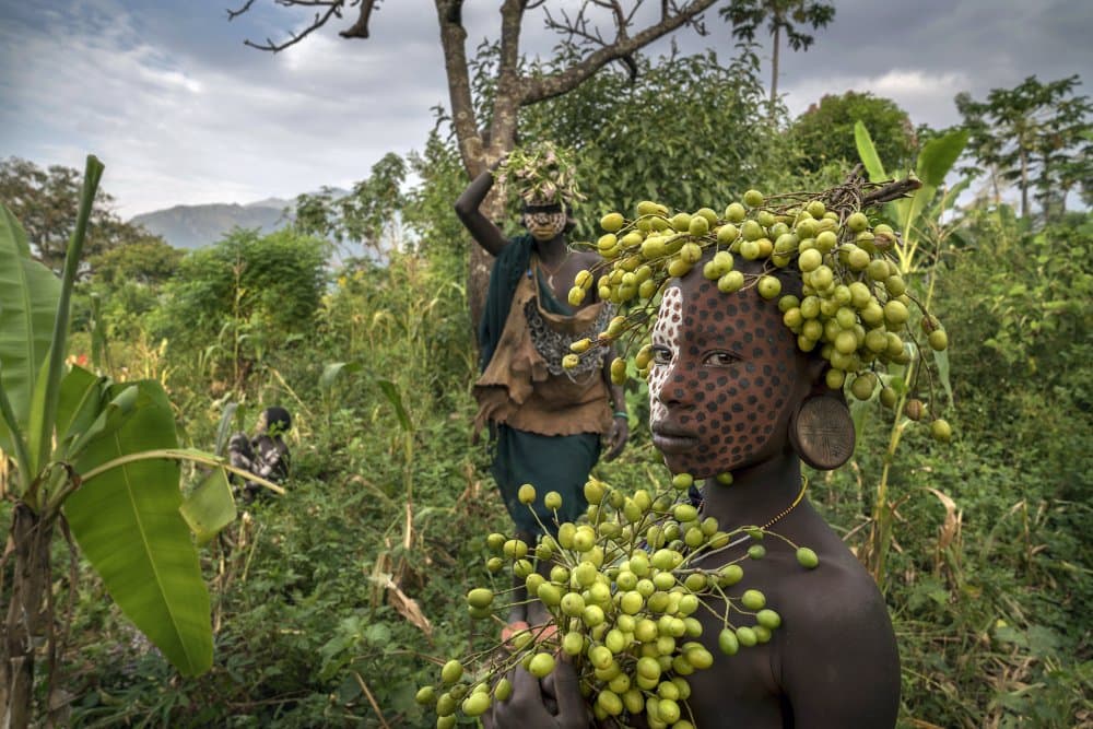 Tribal Green Berries Portrait by Sarawut Intarob — canvas wall art