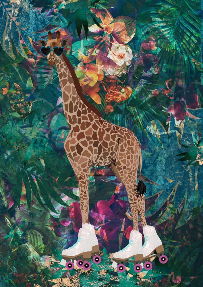 Tropical Skater Giraffe by Sarah Manovski — canvas wall art