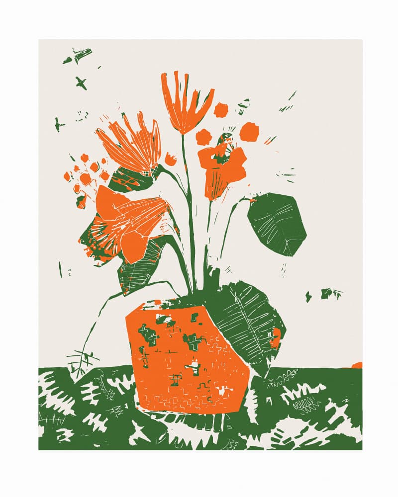 Potted Orange Flowers by Sarah Fitzgerald — canvas wall art