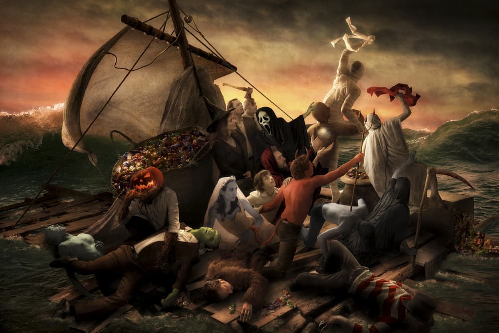 Raft of Halloween Monsters by Christophe Kiciak — canvas wall art