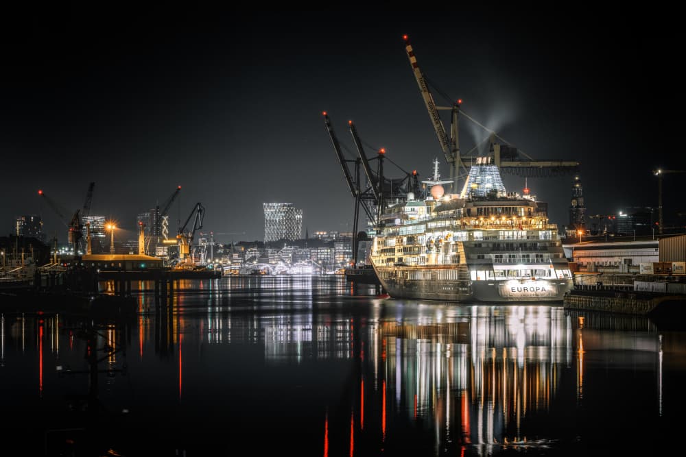 Night Harbor Cruise Ship by Jürgen Muß — canvas wall art
