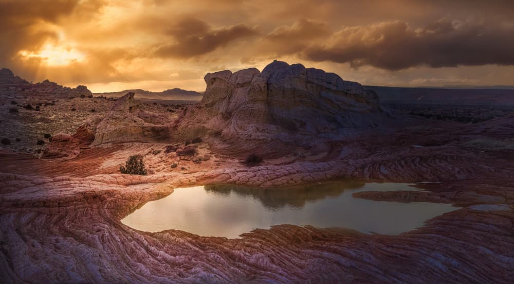 Golden Desert Sunset Reflection by Yanny Liu — canvas wall art