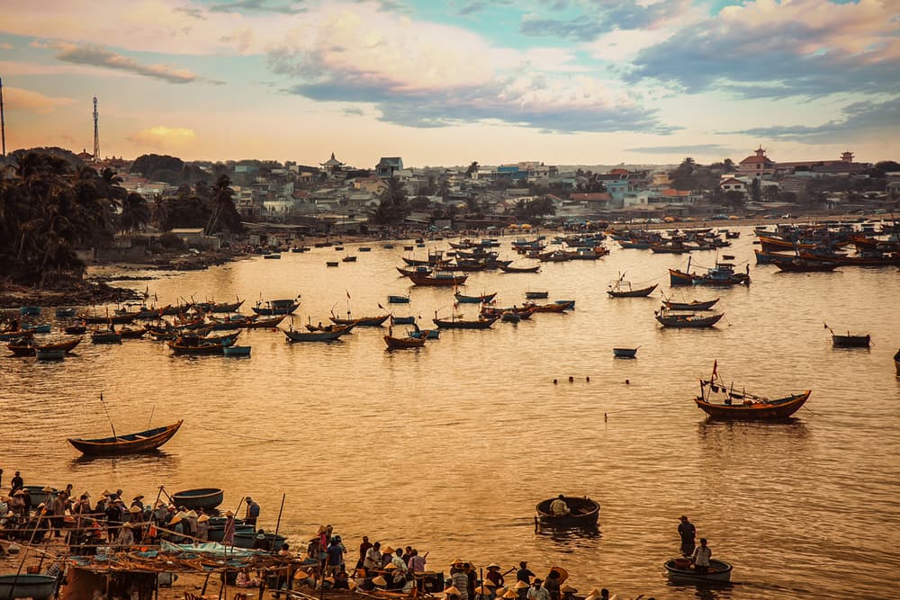 Mui Ne Boats Golden Hour by Аntonik — canvas wall art
