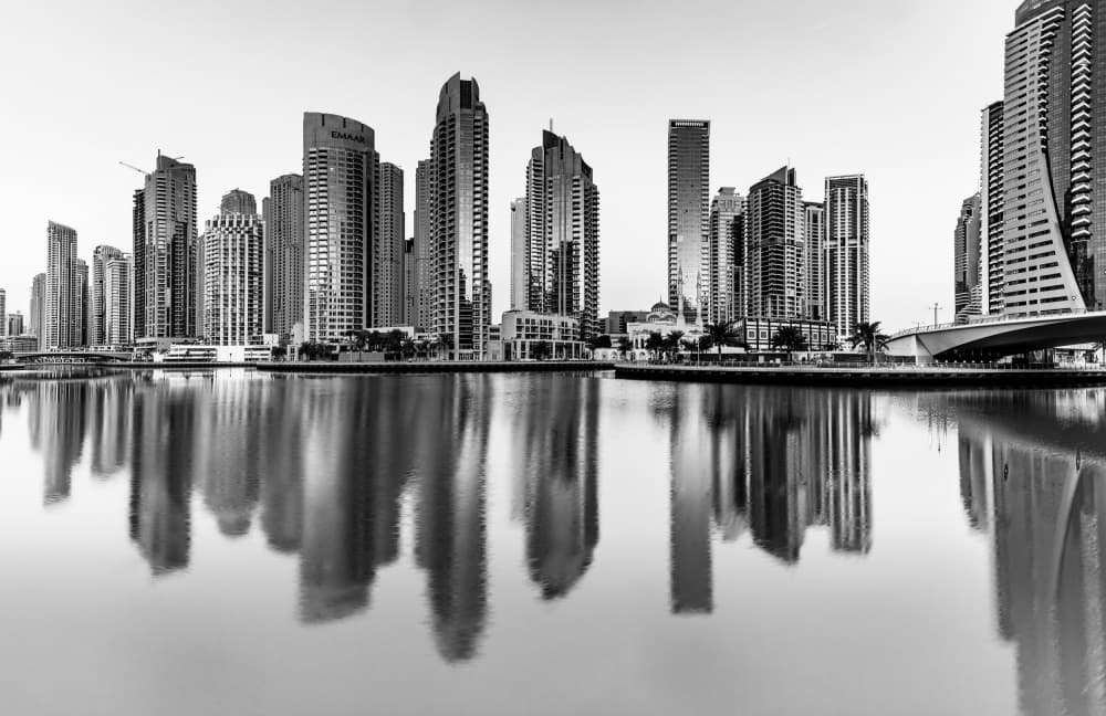 Dubai Marina Reflections by Genadijs Ze — canvas wall art