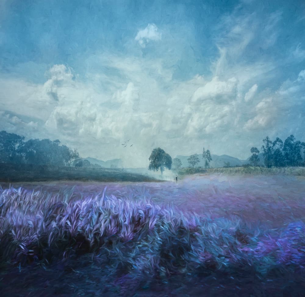 Misty Lavender Landscape by Joan Blease — canvas wall art