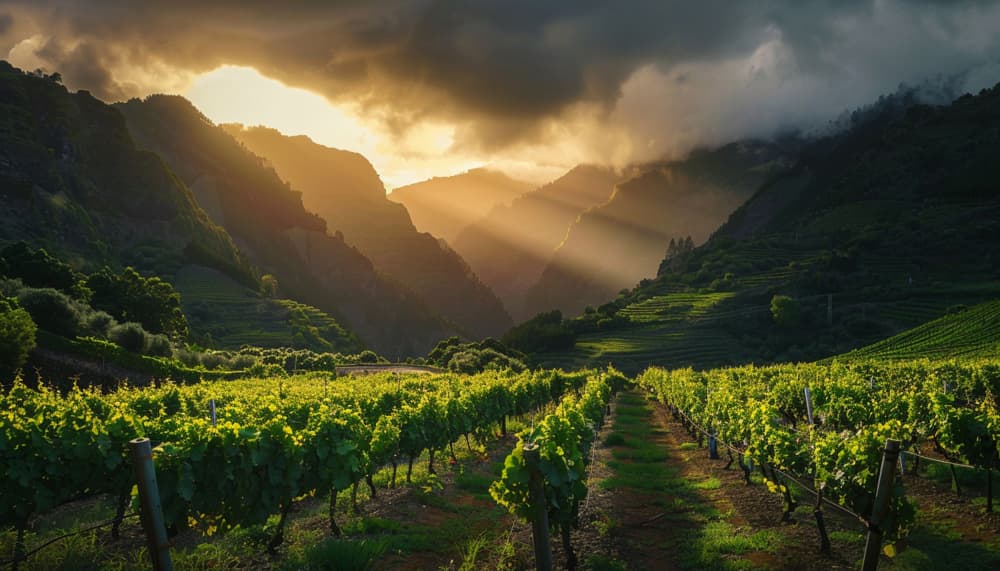 Sunlit Mountain Vineyard by DDiArte — canvas wall art