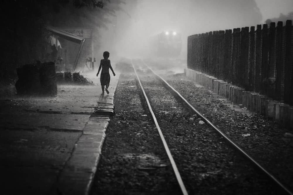 Rainy Railway Silhouette by António Carreira — canvas wall art