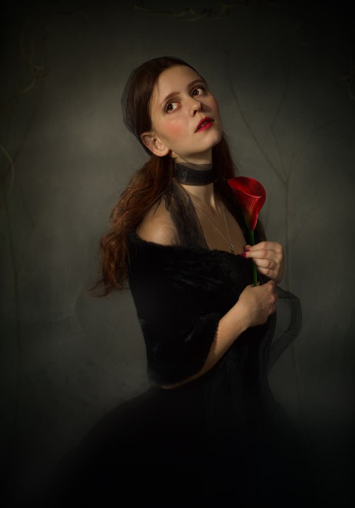 Elegant Woman Red Calla by Svetlana Melik-Nubarova — canvas wall art