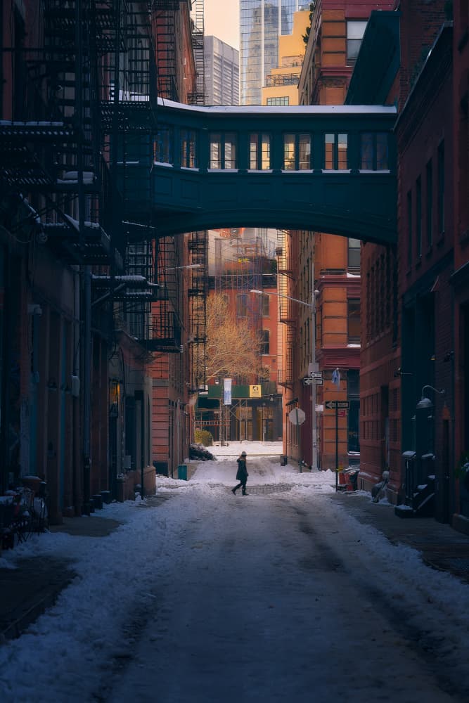 Solitary Winter City Walk by Javier de la Torre — canvas wall art