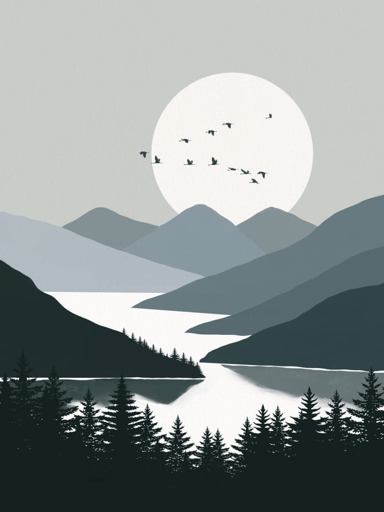 Minimalist Mountain Lake Flight by Little Dean — canvas wall art