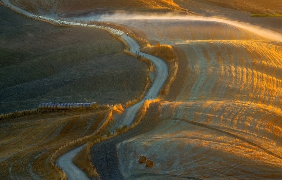 Golden Hour Tuscan Landscape by Krzysztof Browko — canvas wall art