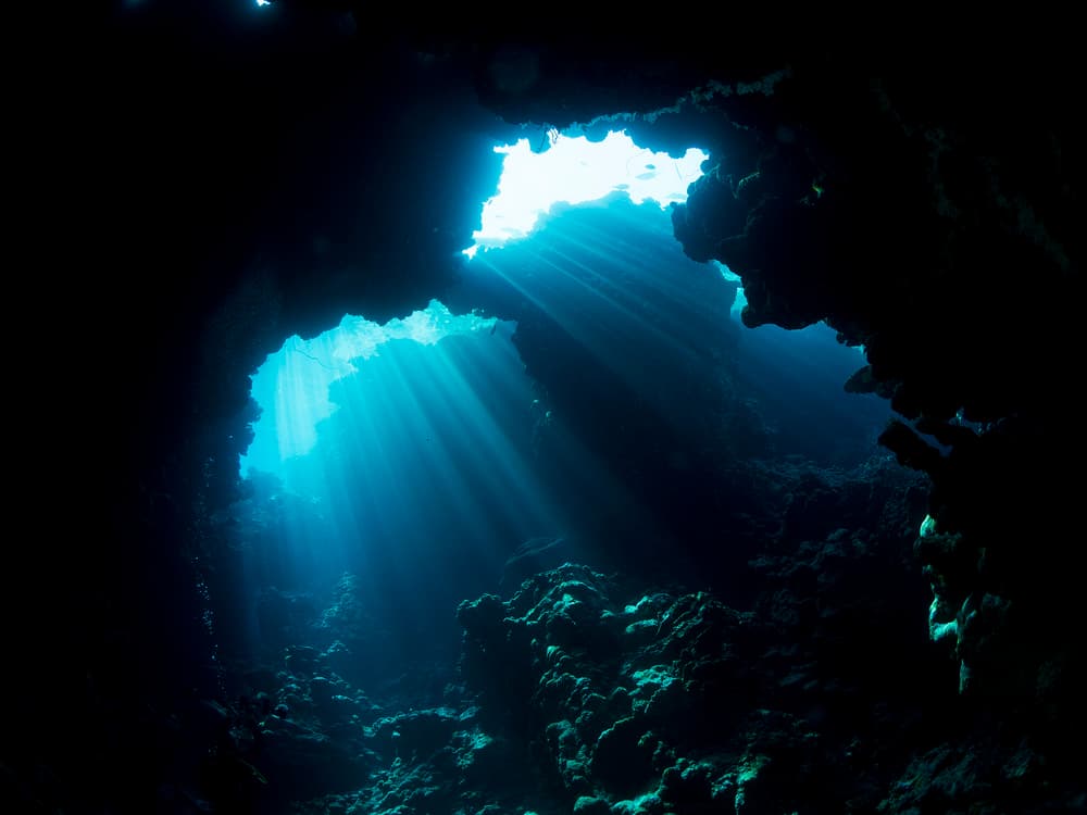 Sunlit Underwater Grotto by Ilan Ben Tov — canvas wall art
