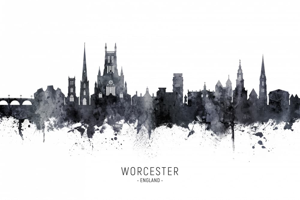Worcester Watercolor Skyline by Michael Tompsett — canvas wall art