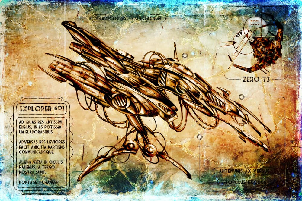 Vintage Space Blueprint by Rafal Kulik — canvas wall art
