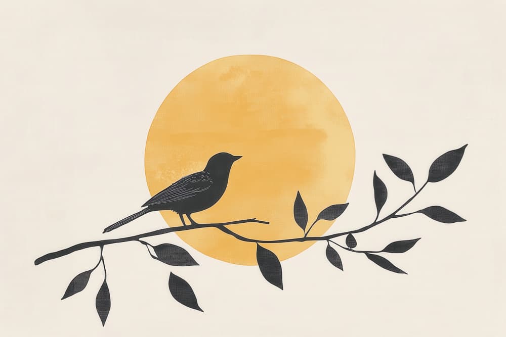 Bird on Golden Sun by Melloi Art Prints — canvas wall art