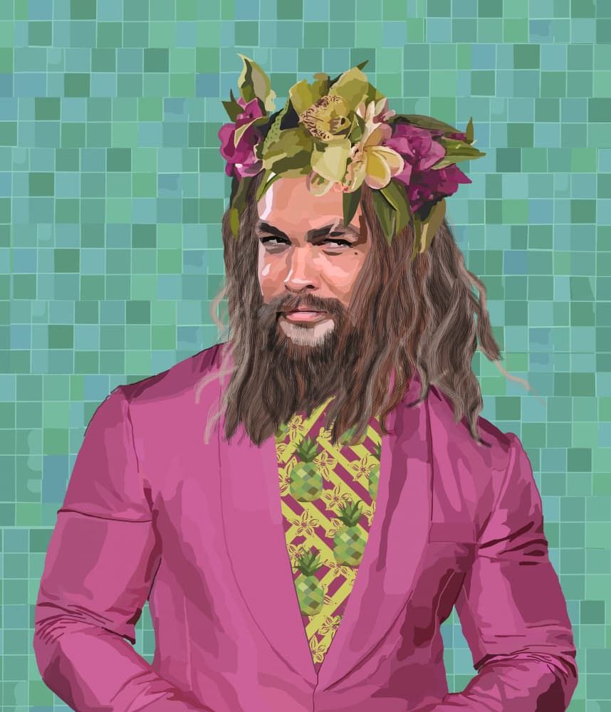 Man Floral Crown Pink Suit by Lynnda Rakos — canvas wall art