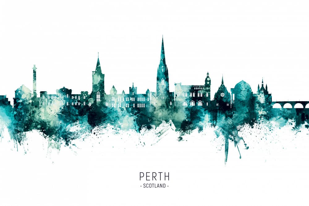 Perth Watercolor Skyline by Michael Tompsett — canvas wall art