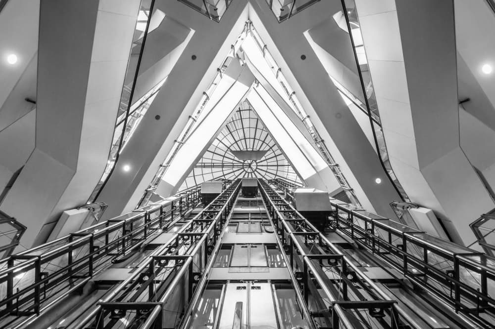 Modern Escalator Ascent by Joshua Raif — canvas wall art