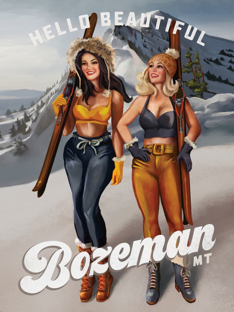 Hello Beautiful Bozeman Montana Ski Pinup Girls by The Whiskey Ginger — canvas wall art