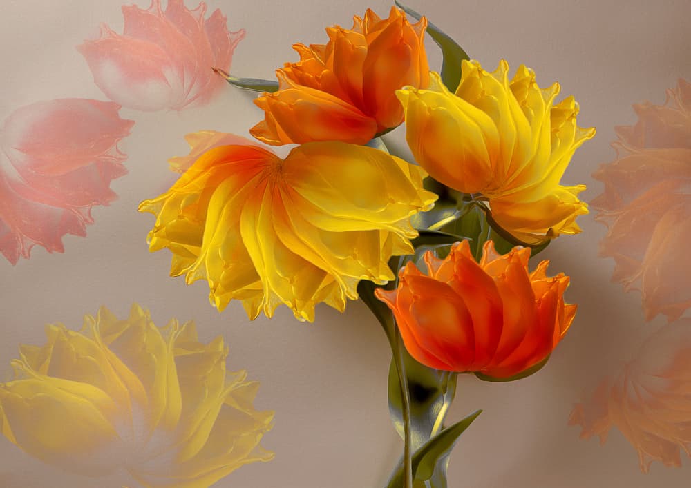 Golden Orange Blooms by Ludmila Shumilova — canvas wall art