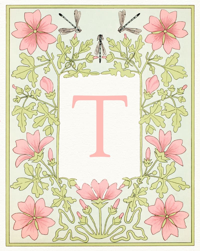 Elegant Botanical Letter T by Wild Violets — canvas wall art