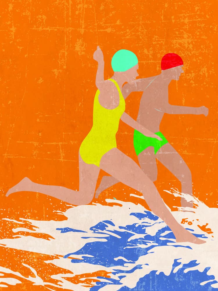 Summer Swimmers Splash by WallChart Art Studio — canvas wall art