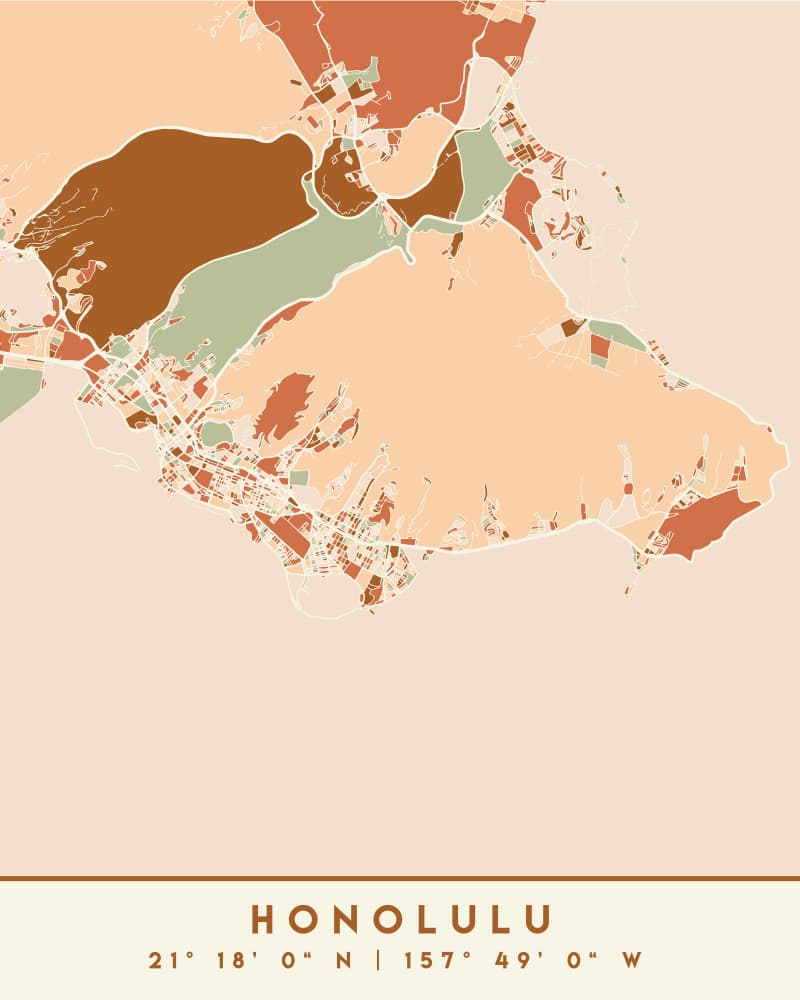 Honolulu Coastal Map by Emiliano Deificus — canvas wall art