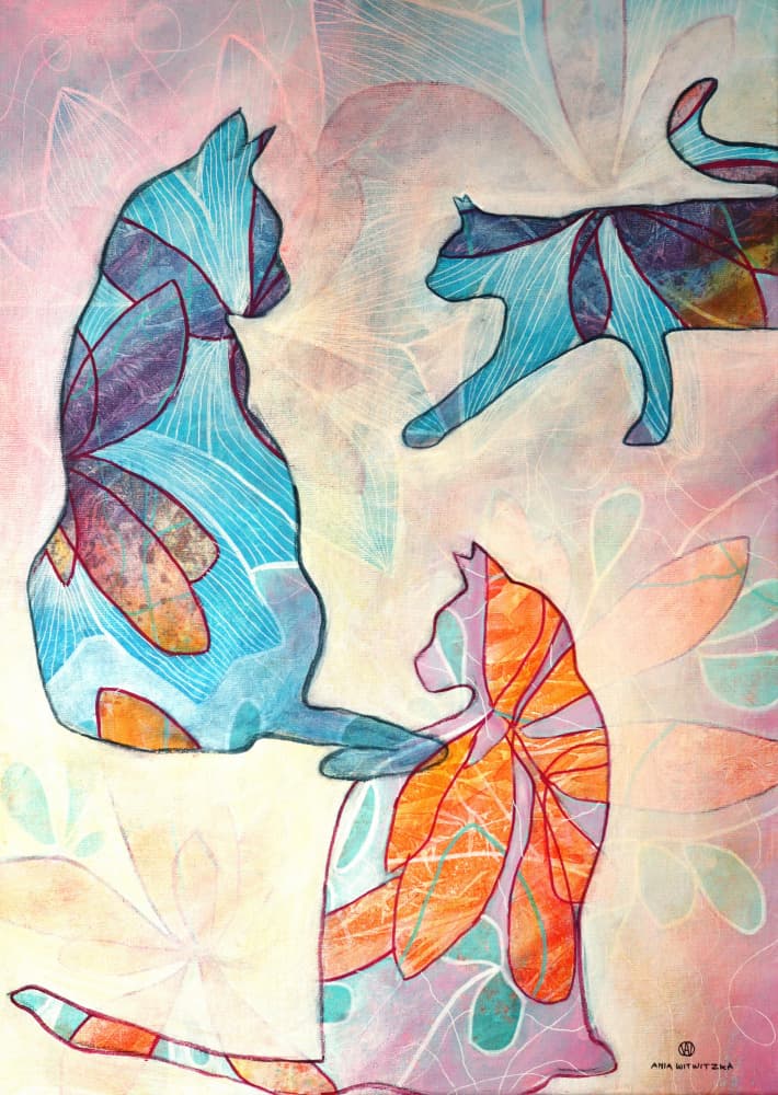 Whimsical Floral Cats by Ania Witwitzka — canvas wall art