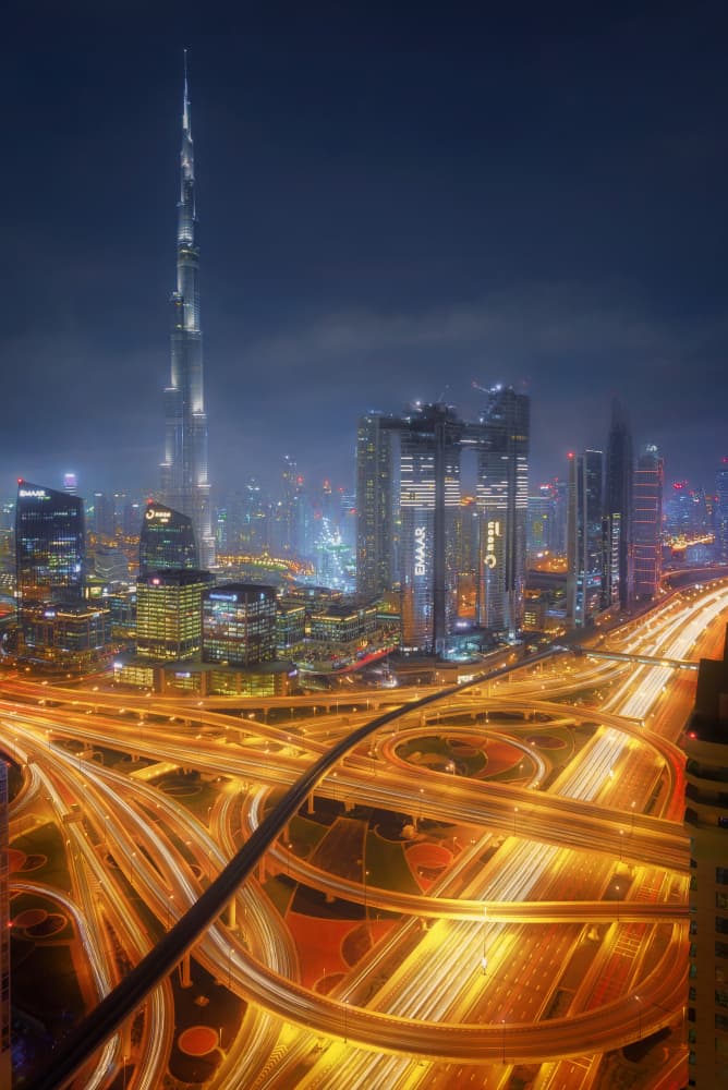 Dubai City Light Trails by joanaduenas — canvas wall art