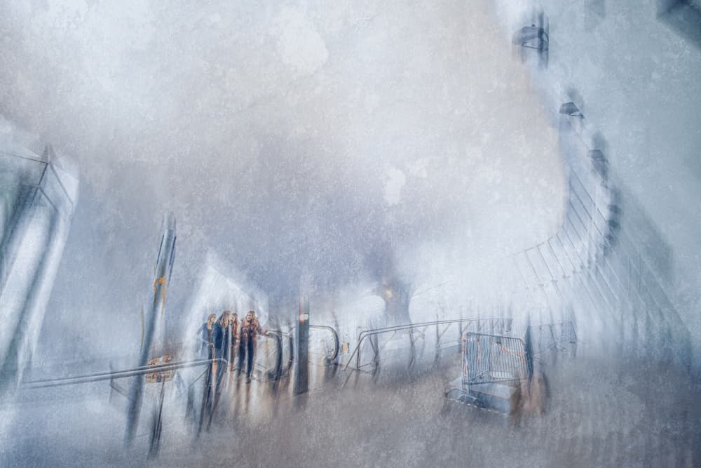 Misty Blue Abstract Figures by Jan van der Linden — canvas wall art