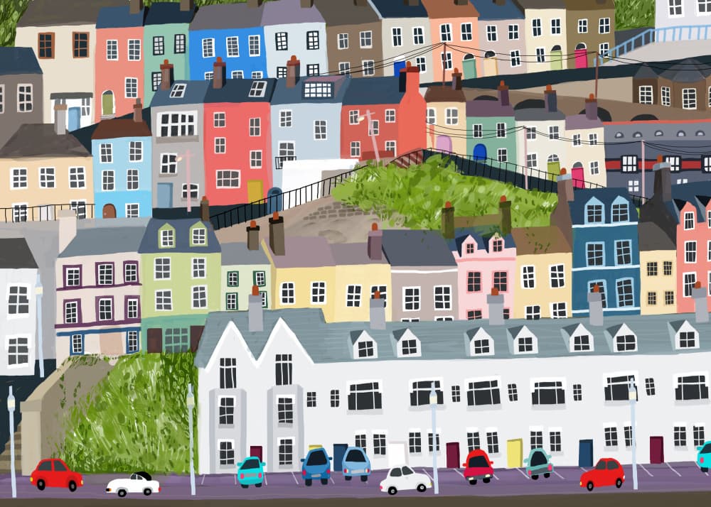 Colorful Hillside Village by Carla Daly — canvas wall art