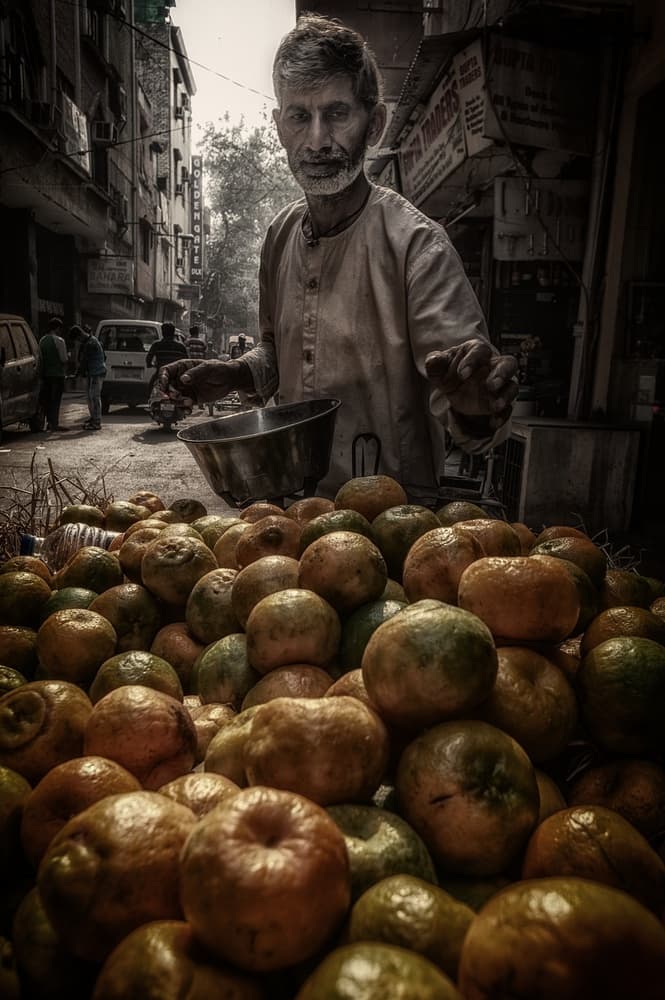Old Man Selling Oranges by Pavol Stranak — canvas wall art
