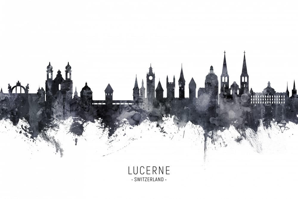 Lucerne Watercolor Skyline by Michael Tompsett — canvas wall art