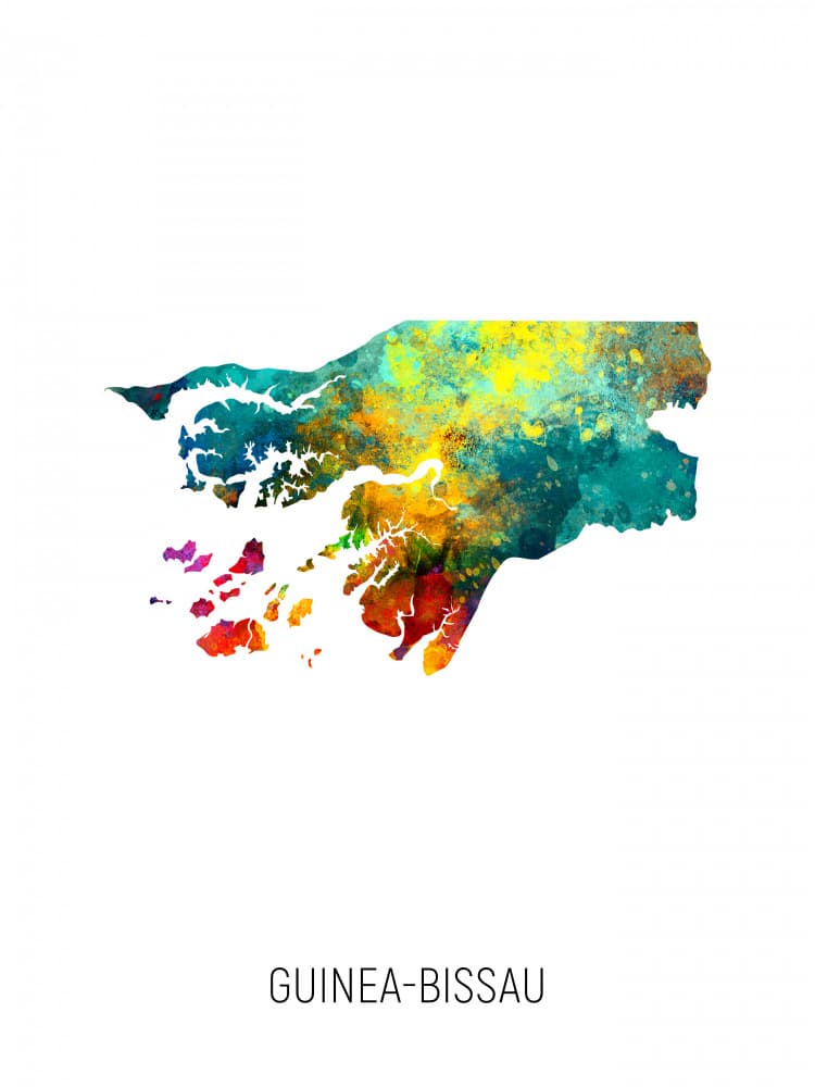 Vibrant Guinea-Bissau Map by Michael Tompsett — canvas wall art