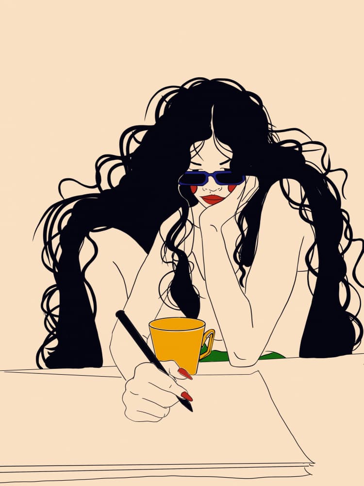 Pensive Woman Writing by Juliana Kokolari — canvas wall art