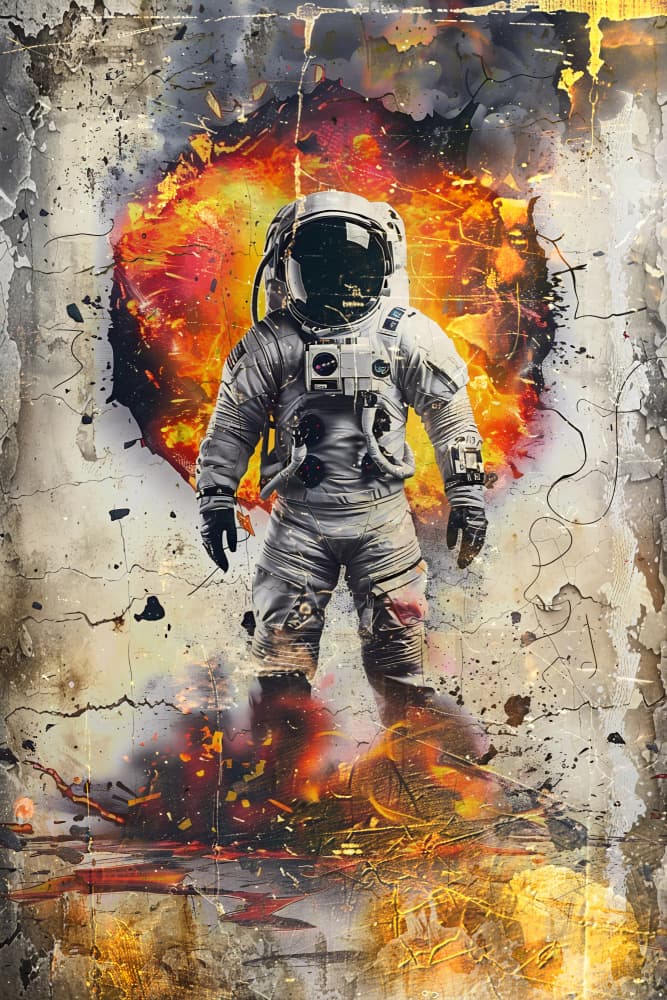 Astronaut Fire Blast by Rafal Kulik — canvas wall art