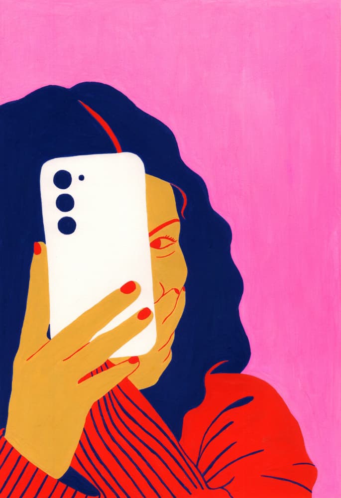 Woman Taking Selfie by Julie Lesouef — canvas wall art
