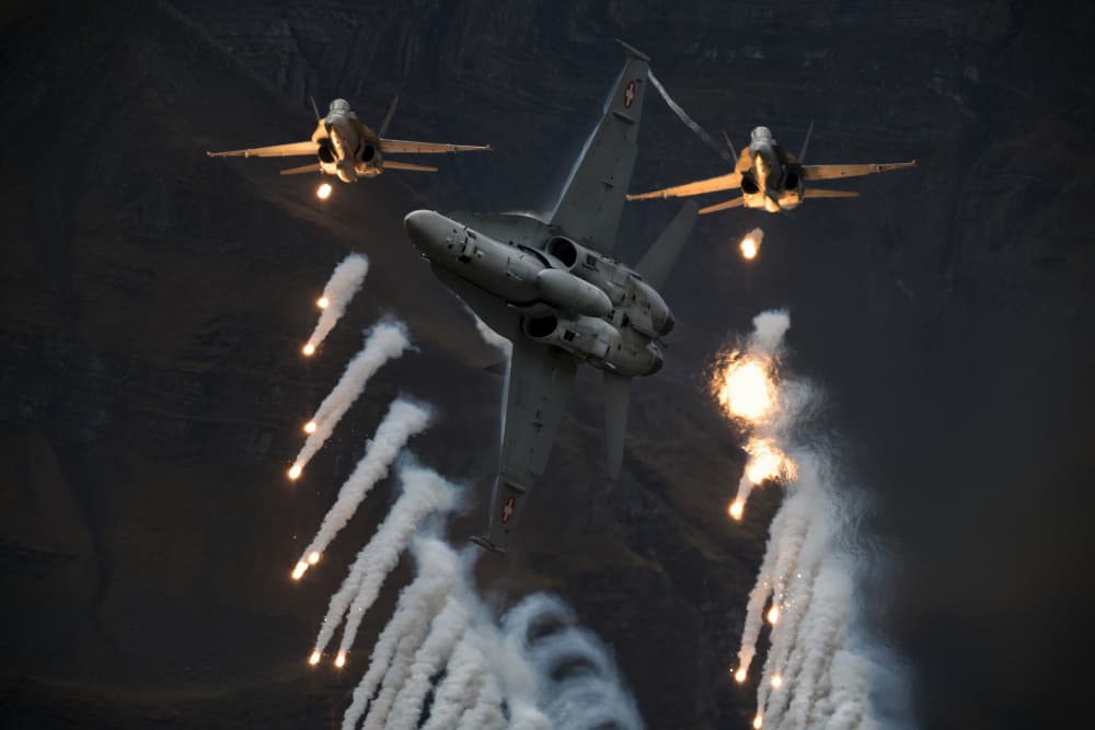 Fighter Jet Flare Action by Piotr Wrobel — canvas wall art