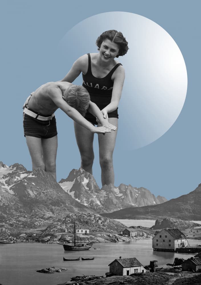 Giant Swimmers Mountain Dive by Marja van den Hurk — canvas wall art