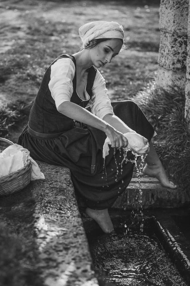 Vintage Washing Woman by Oleg Sotnik — canvas wall art