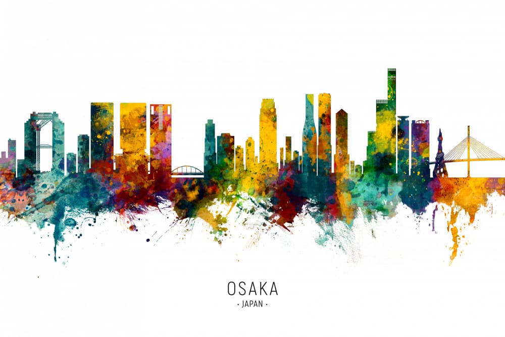 Vibrant Osaka Skyline by Michael Tompsett — canvas wall art