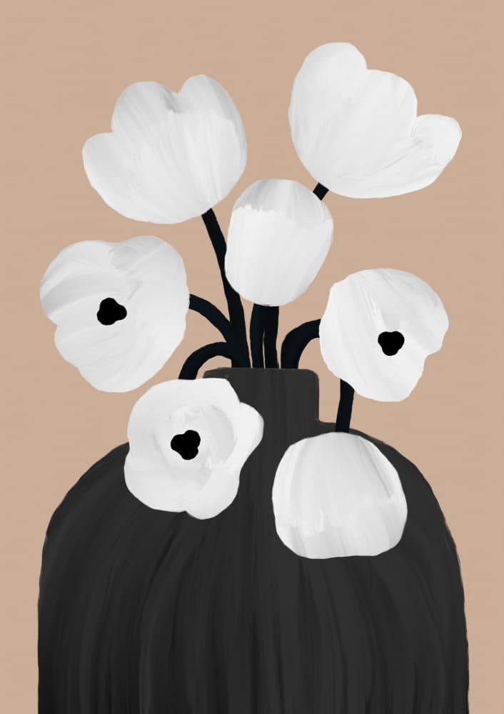 White Blooms Black Vase by Orara Studio — canvas wall art