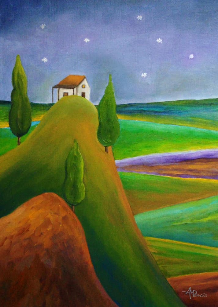 Idyllic Hilltop Home Night by Angeles M. Pomata — canvas wall art
