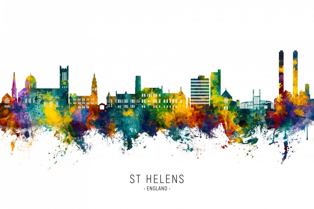 St Helens Watercolor Skyline by Michael Tompsett — canvas wall art