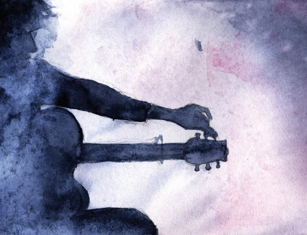 Blue Watercolor Guitarist by RodMacIver — canvas wall art
