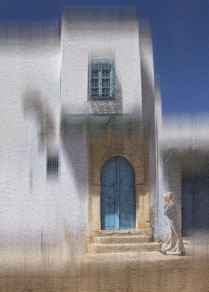 Woman at Blue Door by Alexander Kiyashko — canvas wall art